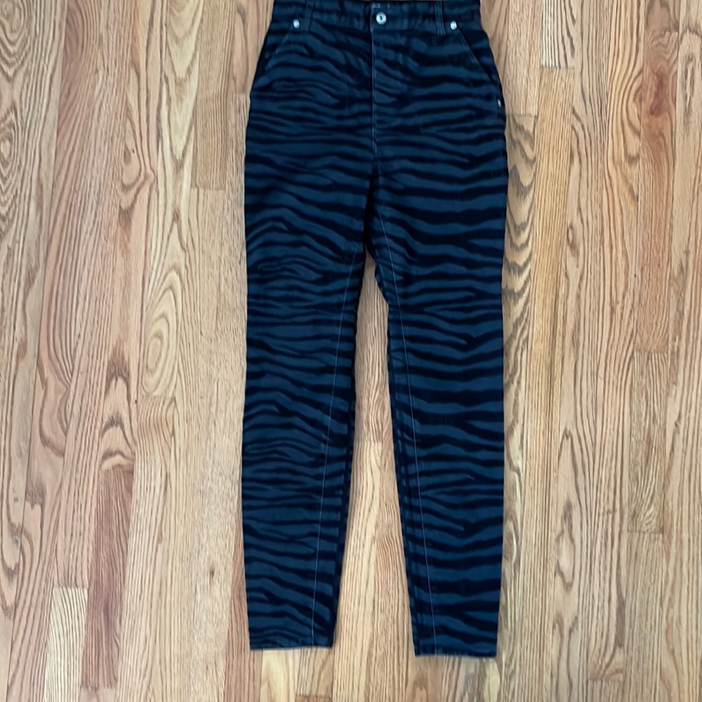 Just Cavalli black Tiger print slim jeans, sz 27